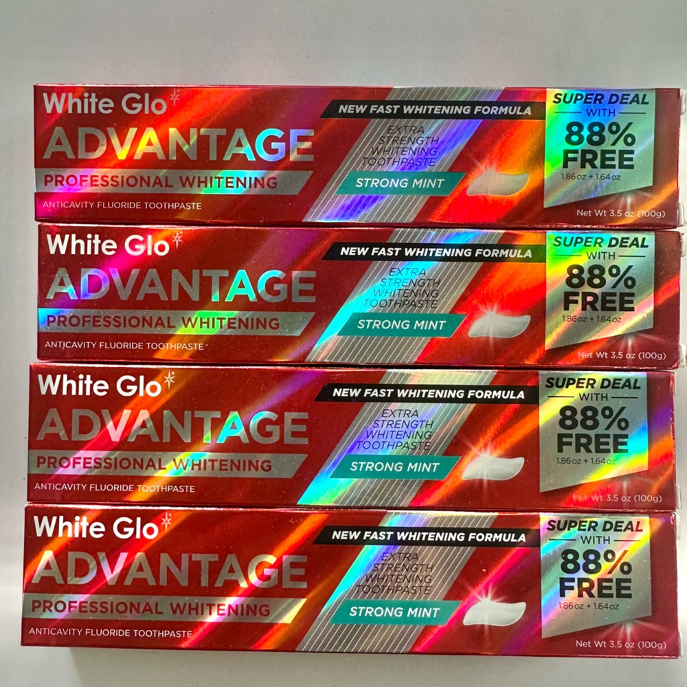 4X WHITE GLO ADVANTAGE STRONG MINT PROFESSIONAL WHITENING TOOTHPASTE 3.5oz NEW